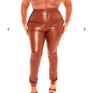 Fashion Nova Cognac Skinny Faux Leather Pants